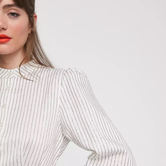 & Other Stories metallic stripe puff sleeve high-neck blouse in white - Picture 5 of 6